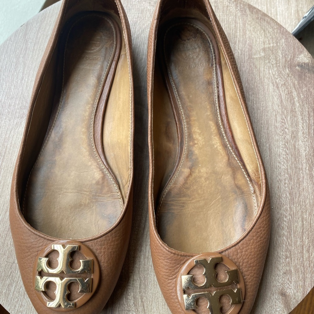 Tory Burch Brown Flats with Signature Medallion